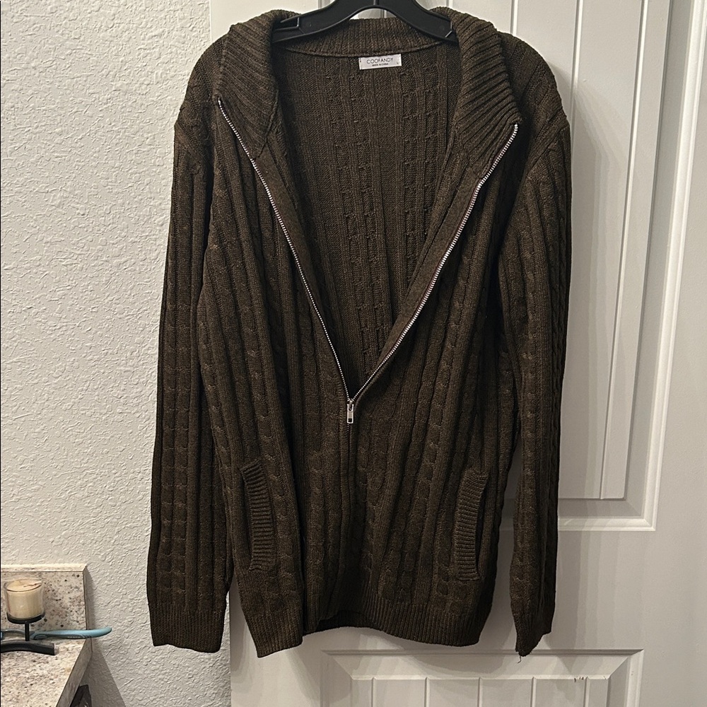 Men's Dark  Chocolate Brown Zip-Up Sweater Cabin Core, Dad Core, Fathers Day